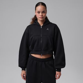 Nike Jordan Womens Jordan Brooklyn Cropped Full-Zip Hoodie in Black | IO2370-010
