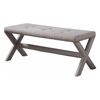 Best Master Furniture Best Master Fabric Upholstered Rectangular Accent Bench in Gray/Nail heads