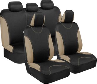 OEM Fundas De Asiento De Coche Color Beige, Juego Completo, Fundas De Asiento Delantero Bicolor, Fundas De Asiento Trasero A Juego, Protectores De Asiento