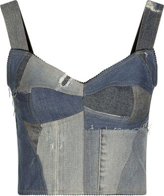 Dolce & Gabbana denim-patchwork vest top - women - Cotton/Nylon/Polyester/Polyester/Spandex/Elastane/Spandex/Elastane - 42 - Blue