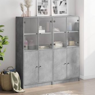 Berkfield Home Modern Bookcase with Doors Concrete Grey 136x37x142 cm Engineered Wood | Size: 136 x 37 x 142 cm