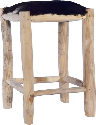 vidaXL Vidaxl - Taburete De Cocina Cuero Real De Cabra Y Madera De Teca Maciza