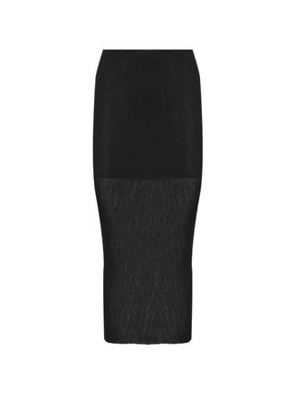 Alberta Ferretti Ribbed Knit Midi Skirt with Semi-Sheer Flare