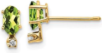 Diamond2Deal 14k Yellow Gold Diamond & Peridot Birthstone Earrings
