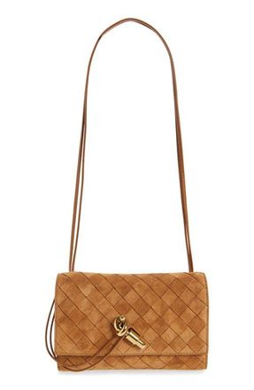 Bottega Veneta Slim Andiamo Intrecciato Suede Crossbody Wallet in 2599 Amber-M Brass at Nordstrom