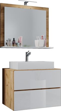 ebuy24 Ebuy24 - Vcm 3 Pcs Lavabo Lavabo Gabinete Inferior Ancho 60 Cm Muebles De Ba&ntilde;o Con Cajones Espejo Lendas (roble Miel / Blanco)