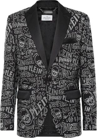 Philipp Plein Jassen, Heren, Zwart, L, Wol, Velvet Blazer Lord fit Skull with Crystals