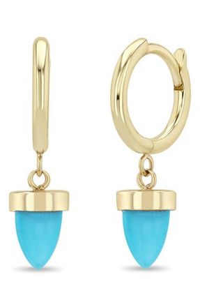 Zo&euml; Chicco 14K Gold Turquoise Bullet Huggie Hoop Earrings in 14K Yellow Gold /Turquoise at Nordstrom