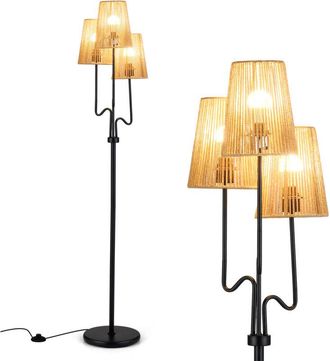 Costway 3-Light Floor Lamp Farmhouse Standing Tree Lamp-Black