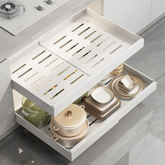 OEM Ripiano Estensibile Per Cassetto Da Cucina, Bianco (32-52 Cm) Ripiano Estensibile Per Cassetto Da Cucina, Cestello Scorrevole Per Piatti