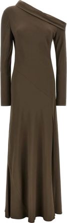 Alberta Ferretti Kleedjes, Dames, Bruin, XS, Asymmetrische jurk met &eacute;&eacute;n schouder en lange lengte