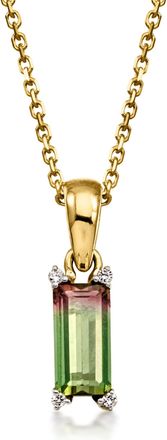 Ross-Simons Watermelon Tourmaline Pendant Necklace With Lab-Grown Diamonds in 10kt Yellow Gold