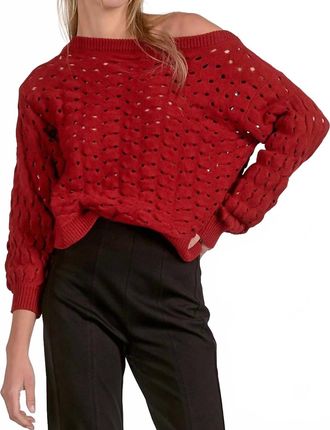 Elan Adrienne Crochet Sweater In Red