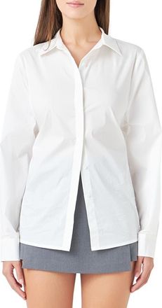 endless rose Elastic Back Detail Cotton Blend Button-Up Shirt in White at Nordstrom, Size Large