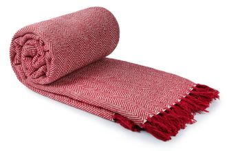 TJ Hughes Herringbone - Recycled Cotton Throw in Red - TJ Hughes