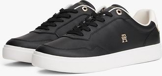 Tommy Hilfiger Womens Metallic Leather Court Sneaker - Black - US 8.5 / EU 39