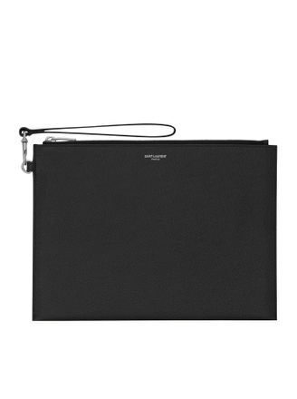 Saint Laurent PARIS TABLET HOLDER WITH ZIP IN GRAIN DE POUDRE EMBOSSED LEATHER - Saint Laurent - Man