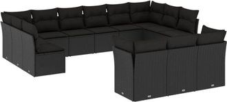 vidaXL Set De Sof&aacute;s De Jard&iacute;n Y Cojines 13 Pzas Rat&aacute;n Sint&eacute;tico Negro Vidaxl