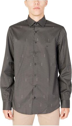 Calvin Klein Stripe Long Sleeve Shirt - Heren - Casual Overhemden - Zwart - 5XL - Katoen - Overhemden