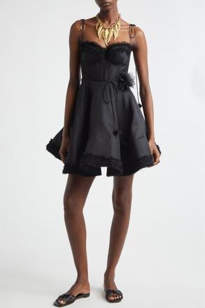 Zimmermann Kindred Spirit Luna Ruffle Linen & Silk Minidress in Black at Nordstrom, Size 0P