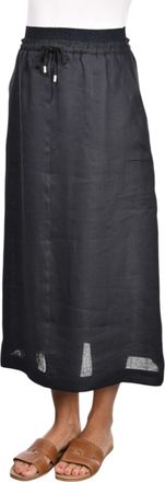 Gran Sasso Black Gonna Elastic Waist Linen Skirt