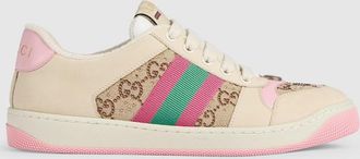 Gucci Womens GG Crystal Screener Sneaker, White, GG Canvas
