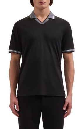 Bugatchi Pima Cotton Johnny Collar Polo in Black at Nordstrom, Size Xx-Large