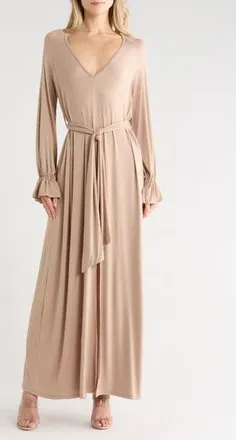 Go Couture Oversize Bell Sleeve Maxi Dress in Bronze Brown at Nordstrom Rack, Size X-Large