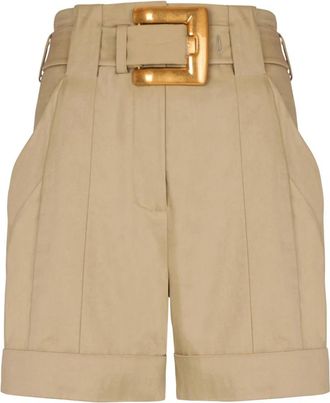 Balmain Katoenen gabardine shorts met riem - Dames - Korte Broeken - Beige - S - Katoen - Korte Broeken
