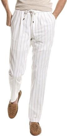 Brunello Cucinelli MenS White Striped Drawstring Trousers, Size 34