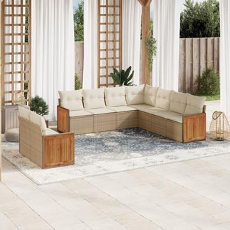 vidaXL Set De Sof&aacute;s De Jard&iacute;n 9 Pzas Con Cojines Rat&aacute;n Sint&eacute;tico Beige Vidaxl