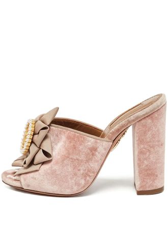 Aquazzura Manolo Blahnik heeled sandals - women - Fabric/Leather/Velvet/Leather/Rubber - 36 - Pink