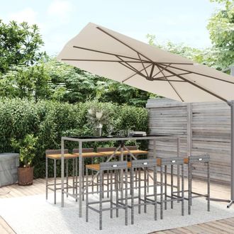 vidaXL Mesa Bar Y Taburetes Jard&iacute;n 9 Pzas Madera Acacia Rat&aacute;n Pe Gris Vidaxl