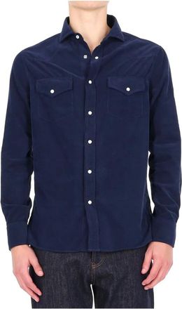 Brunello Cucinelli Camicia modello Texas in fine velluto - Heren - Casual Overhemden - Blauw - S - Katoen - Overhemden