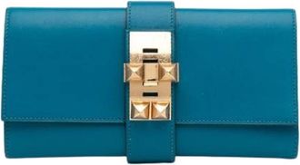 Herm&egrave;s Pre-owned Clutch - Dames - Vintage Clutch - Blauw - ONE Size - Leer - Vintage