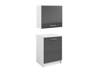 Vente-Unique Mobili Da Cucina - 1 Mobile Basso & 1 Mobile Alto - 2 Ante - Grigio Lucido E Bianco - Trattoria