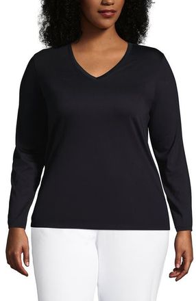 Lands End Supima Cotton Long Sleeve V-Neck T-Shirt in Black at Nordstrom, Size 2X