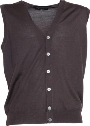 FILIPPO DE LAURENTIIS Gilet Bott. R.Merino - Heren - Spencers - Bruin - XL - Truien & Vesten