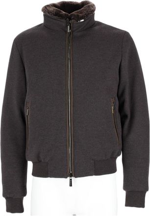 Moorer Brown Sports Jacket With Plush Fur-Lined Collar