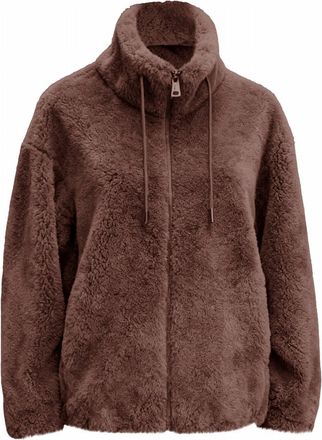 Generic Womens Faux Fur Coat Plush Sherpa Fuzzy Stand Collar Quilted Jacket Lightweight Warm Thick Solid Color Long Sleeve Full Zip Windbreaker Outerwear Eleg