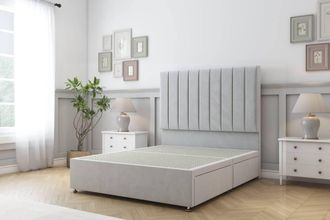 Sloomy Kansas Plush Divan Bed 4 Drawers With 26 Strutted Headboard in Silver | Size: King