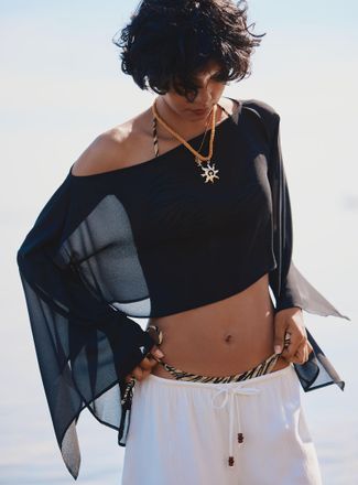 Twik Womens Cropped chiffon poncho