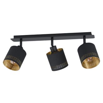 Loops Flush Ceiling Light Colour Black Shade Black Gold Fabric Bulb E27 3x28W