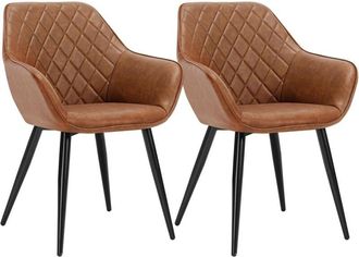 Woltu 2× Kitchen dining chairs Faux Leather Fabric Padded Home Office chairs set Brown - Woltu