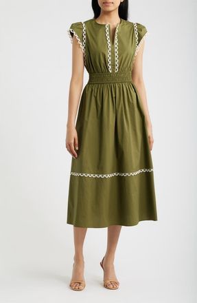 Anne Klein Scallop Cap Sleeve Midi Dress in Ivy/white Dove at Nordstrom, Size 8