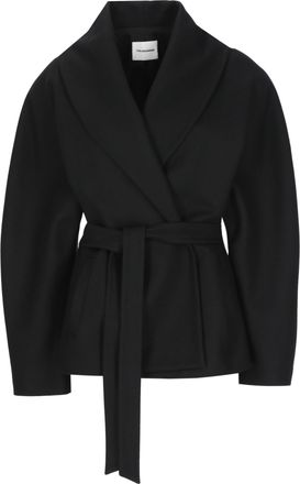 Andamane Black High-Neck Belted Wool Blazer
