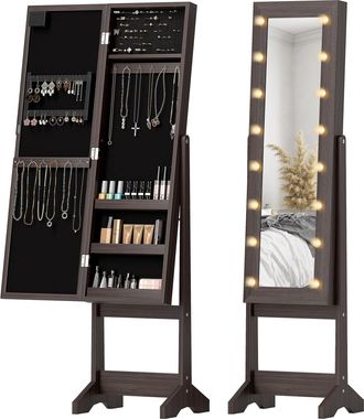 HOMCOM Freestanding LED Mirrored Jewelry Cabinet - Grey | TJ Hughes