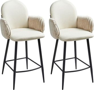 Beliani Beliani - Conjunto De 2 Sillas De Bar Patas De Hierro Tapicer&iacute;a De Tela Con Reposabrazos De Terciopelo Beige Claro Amity