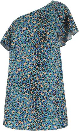 Saint Laurent Blue Printed One Shoulder Dress