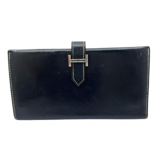 Herm&egrave;s Navy Courchevel Leather Long Wallet (Bi-Fold) (Pre-Owned)